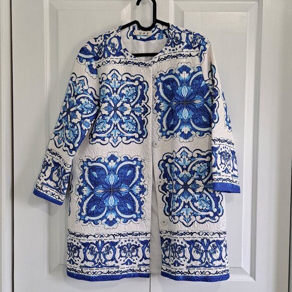 Women's Blue + White Patterned Jacket - Picture 1 of 2